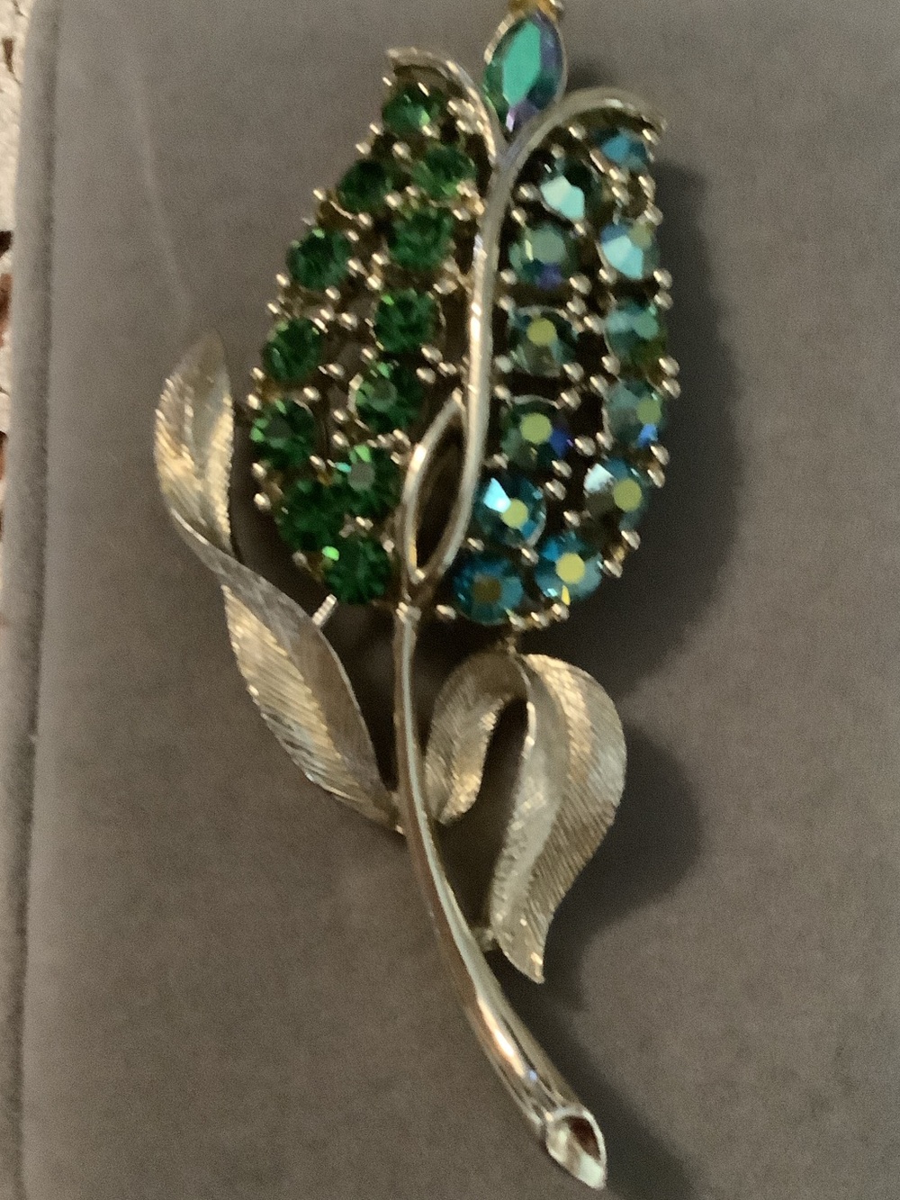 Lisner Silver-tone Green & Blue Crystal Floral Brooch